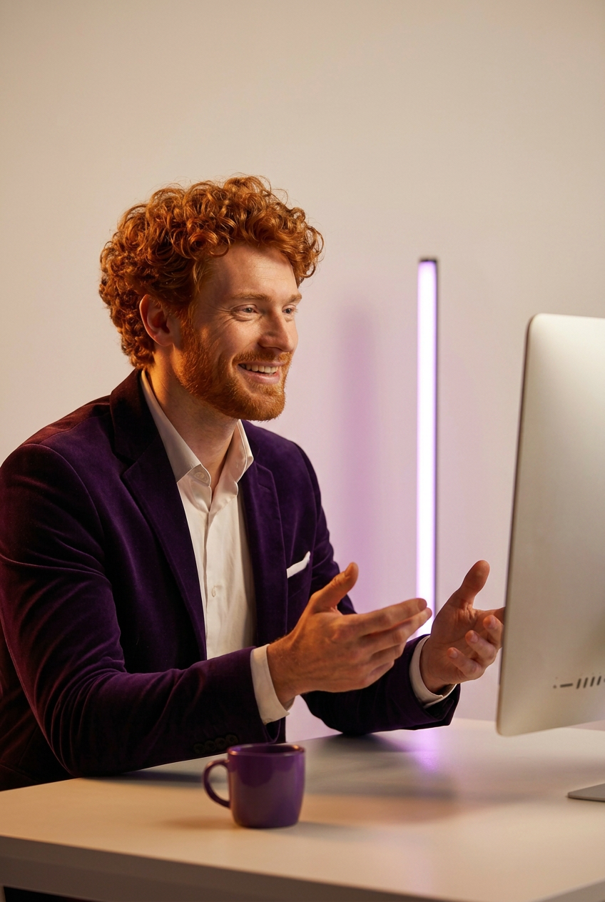 A Velvet-trained seller at the computer — coaching that starts with listening